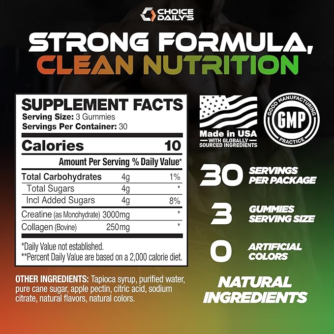 Creatine Gummies - 90 Vegan Friendly Chews - USA Made - Boosts Recovery - Builds Muscle - Enhanced Cognitive Benefits (Large, Strawberry Watermelon)