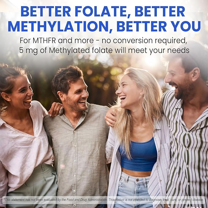 L Methylfolate Gummies & Methyl B12, Active 5-Mthf Methylated Folate 5mg Supplement for Women Men w/Methyl B Complex,Choline,Magesium,Omega-3,Methyl Folate for Methylation,Focus,Mood,Sugar Free,1Pack