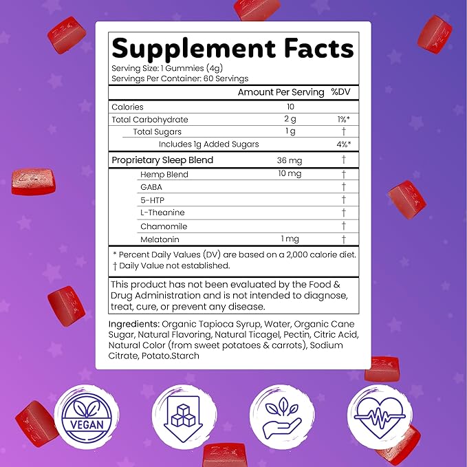 Premium Melatonin Sleep Gummies | Advanced Nighttime Blend with GABA, L-Theanine & Chamomile | Slumber Berry Vegan Gummies for Calm Relaxation & Restful Sleep | 60 Count
