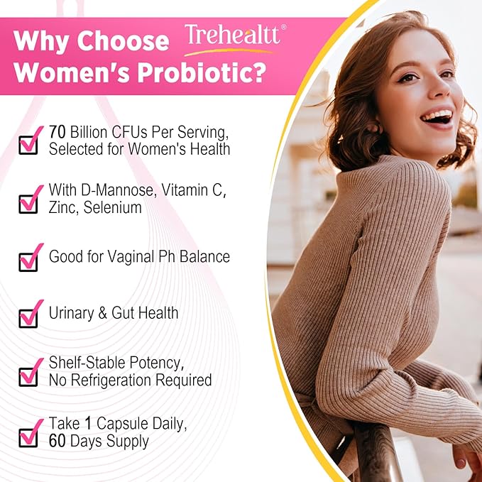 70 Billion CFUs Vaginal Probiotics, PH Balance with Probiotic & Prebiotic & D-Mannose, Women Probioticos for Odor & Flora, Yeast, vag, Urinary Health, GMO-Free, 60 Days Supply