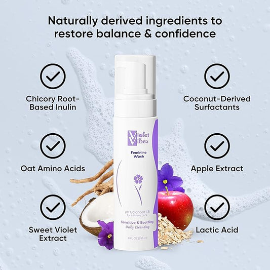 Violet Vibes Extra Strength Feminine Wash | pH-Balancing, Nourishing, Odor-Control for Intimate Areas & Body | Daily Essential | Infused w/Plant-Based Extracts | Refreshing Peppermint Rosemary
