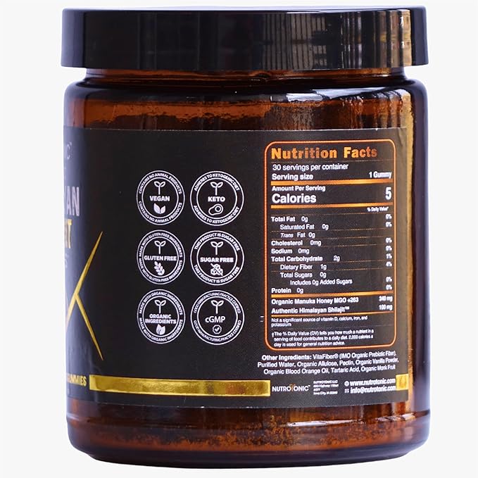 NutroTonic® Organic SHILAJIT Gummies | Apple Cinnamon Flavor | Shilajit for Men & Women | No Added Sugar, Sweetened by Manuka Honey | Clean Formula | Natual Source of Urolithin | 30 Gummies