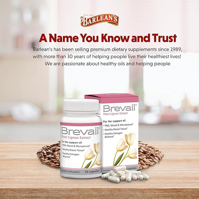 Brevail Plant Lignan Extract Capsules, Proactive Breast Health Supplement with 50 mg SDG Lignans from Flax Seed Hulls for Healthy Estrogen Balance and PMS Mood Support Pills, 30 Count