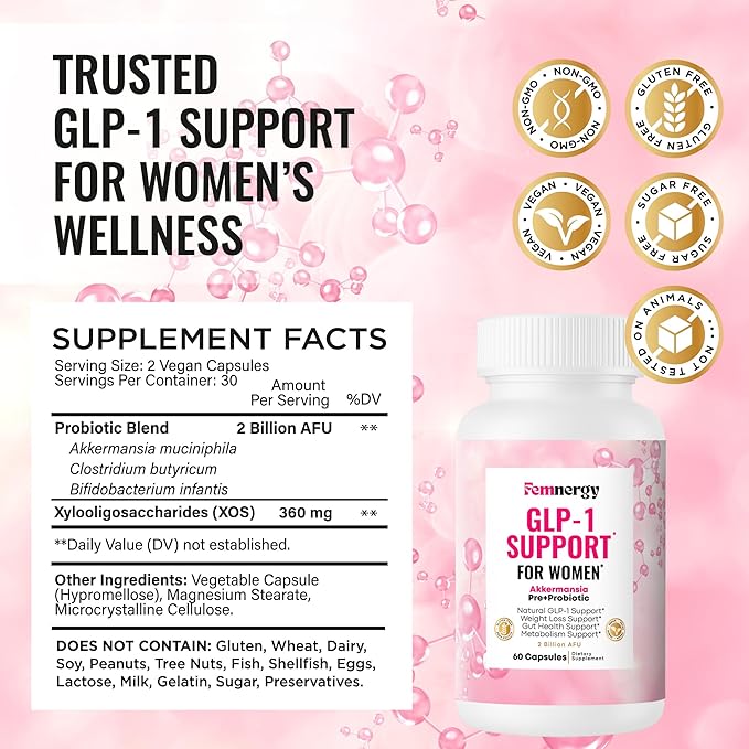 GLP-1 Support Weight Loss Probiotic Supplement for Women - Natural Appetite Suppressant Metabolism & Gut Health - GLP1 Support to Activate Daily Hunger Control & Fat Burn Support