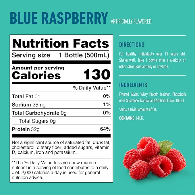 Isopure Zero Carb 32g Clear Protein Ready-to-Drink, Whey Protein Isolate, Blue Raspberry, 12 Pack (Packaging May Vary)