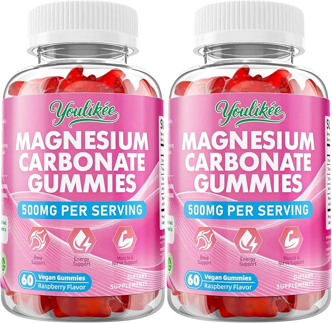 2 Pack Magnesium Carbonate 500mg Gummies, High Absorption Magnesium Supplement for Adults - Support Muscle Function, Vegan, Sugar Free, Raspberry Flavor, 120 Count