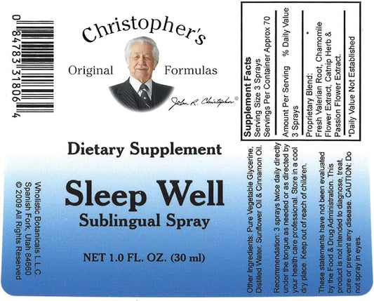 Christopher's Original Formulas Sleep Well Spray, Herbal Sleep Aid for Adults, Spray with Essential Oils for Sleep and Relaxation, Valerian Root for Sleep, Chamomile Flowers Passion Flower Extract