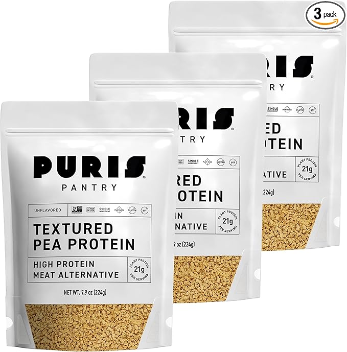 PURIS Pantry Textured Pea Protein, Unflavored Meatless Vegetable Crumbles, Soy Free, Gluten Free, 21g Protein, Plant-Based Vegan Meat Substitute, Equivalent to 1.5 Pounds Ground Meat | 3-Pack