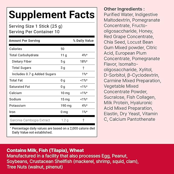 FOODOLOGY Coleology Cutting Stick Jelly (Pomegranate) – Dietary Fiber Supplement for Healthy Weight Management, Chia Seeds & Garcinia Cambogia, Korean Beauty with Collagen (20 Counts, Pomegranate)