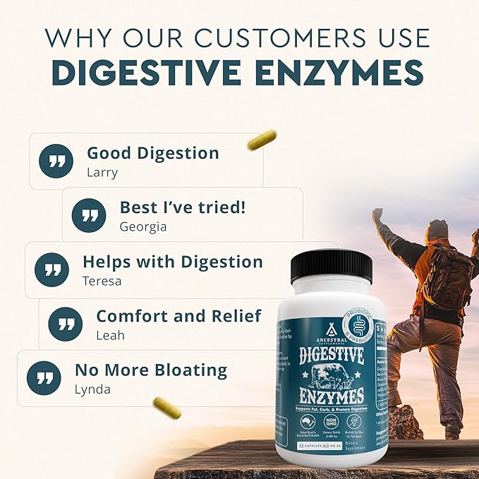 Ancestral Supplements Digestive Enzymes for Women & Men, 90 Capsules, with Probiotics and Grass Fed Beef Organs, Supports Gut Health, Digestive Health & Nutrient Absorption, Allergen Free, Non GMO