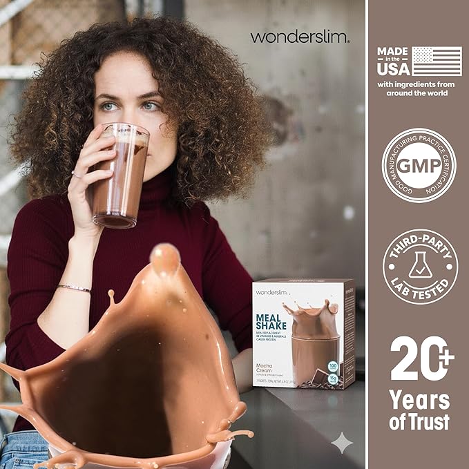 WonderSlim Meal Replacement Shake, Mocha Cream, 15g Protein, 24 Vitamins & Minerals, Gluten Free (7ct)
