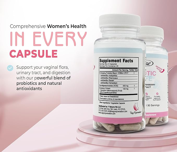 Vagy Rejuvenation BioticLife Probiotic for Women – Probiotics for Vaginal, Digestive & Urinary Health – Supplement with Prebiotics & Cranberry Extract – 60 Capsules
