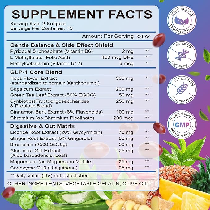 GLP-1 Supplement Natural Activator Formula GLP1 for Women & Men, with Probiotic, Hops, Green Tea for Energy, Gut Health, Hunger & Metabolism Support, 150 Count