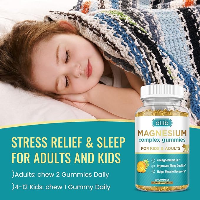 Magnesium Complex Gummies- Calm Chewable Gummies for Kids & Adults- Magnesium Glycinate, Taurate, Citrate, Malate, Supplement-Support Calm Stress Relief, Bone, Muscle, Mood Vegan, 120ct