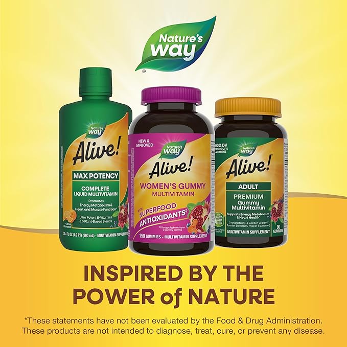 Nature's Way Alive! Women's Daily Gummy Multivitamins, 16 Vitamins & Minerals, Energy Metabolism*, Hair Skin & Nails*, Vegetarian, Mixed Berry Flavored, 150 Gummies (Packaging May Vary)