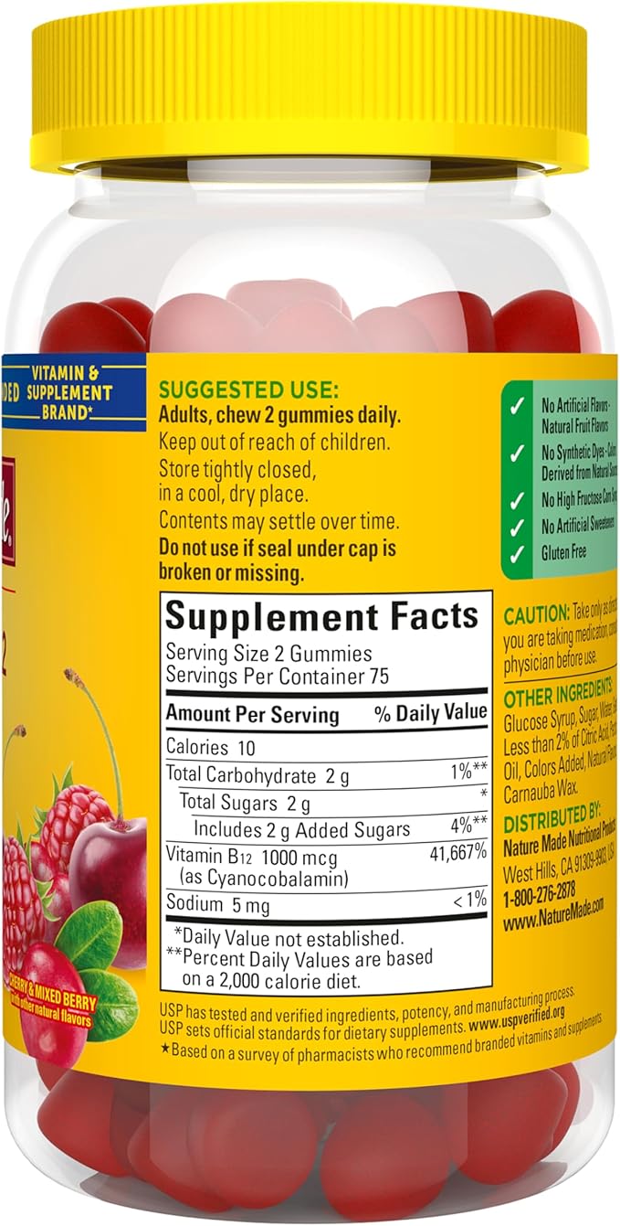 Nature Made Vitamin B12 Gummies 1000 mcg per serving, Dietary Supplement for Energy Metabolism Support, B12 Vitamins, 150 Gummy Vitamins, 75 Day Supply
