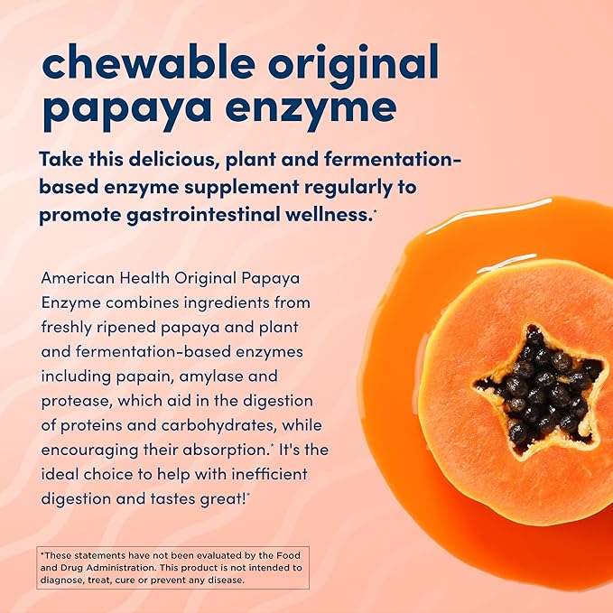 American Health Enzymes Chewable Original Papaya Enzyme 600 Tablets - Pack of 2