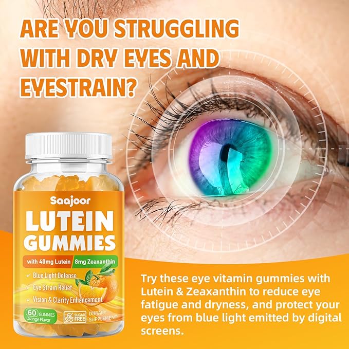 Lutein & Zeaxanthin Gummies - Eye Vitamin Supplement with 40mg Lutein & 8mg Zeaxanthin to Support Macular, Vision & Overall Eye Health, Naturally Orange Flavor, 120 Count
