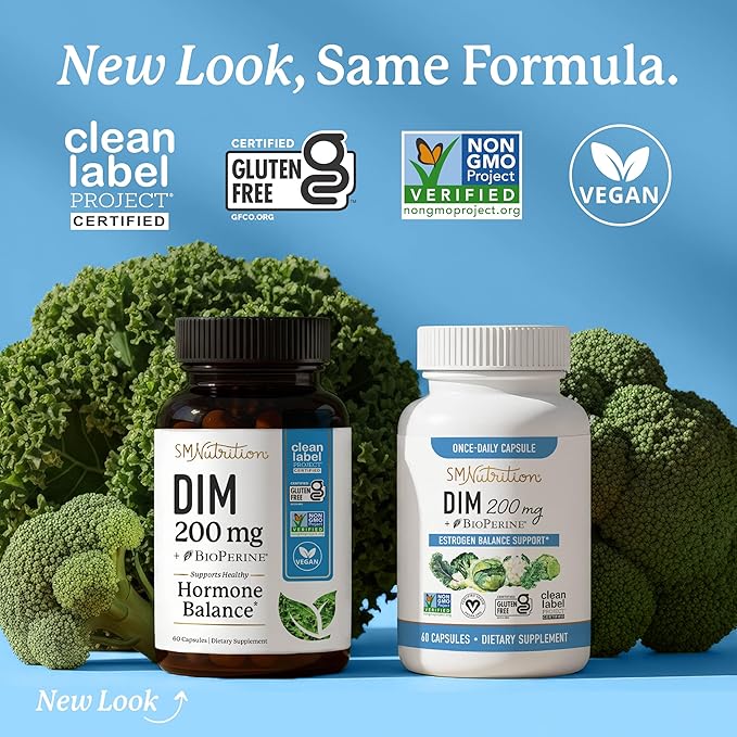 DIM Supplement 200 mg (120 Ct) | Estrogen Balance for Women & Men | Hormone Balance, Hormonal Acne Supplements, Menopause, Antioxidant & PMS Support | Non-GMO, Vegan, Soy Free | 4 Month Supply