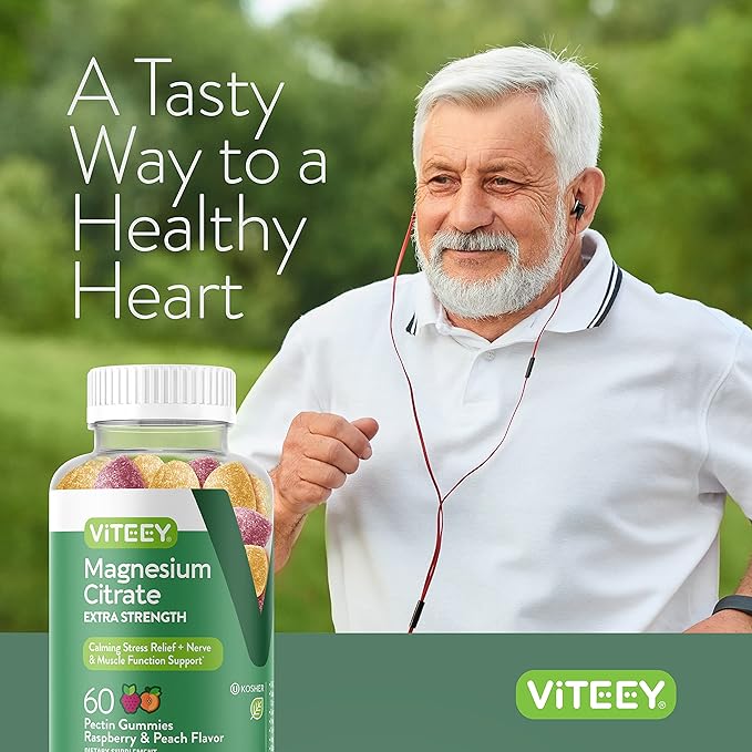 VITEEY Magnesium Gummies for Adults - 170mg of Magnesium Citrate Gummy for Calm, Sleep, Nerve & Muscle Function Support - Vegan, Gluten Free - 60 Count