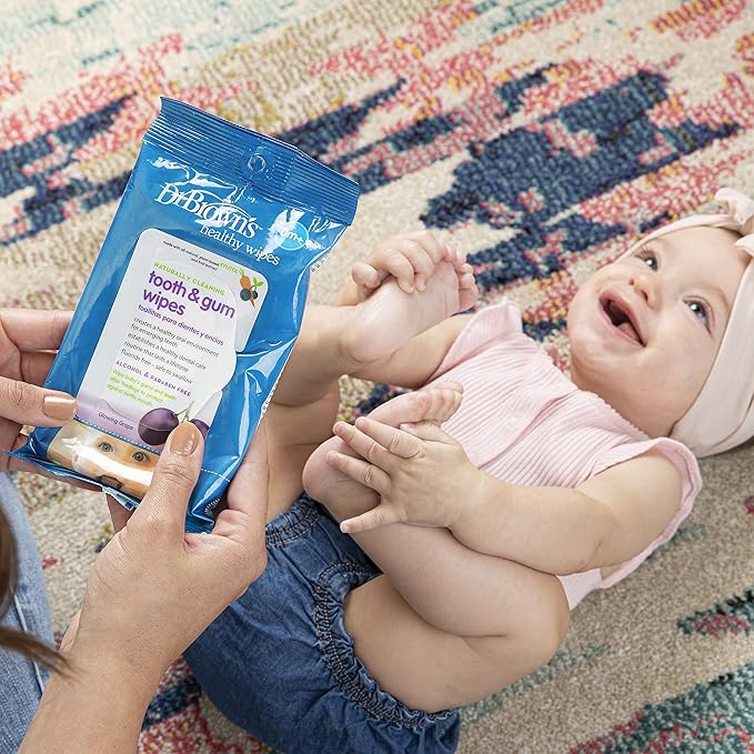 Dr. Brown's Tooth and Gum Healthy Wipes,Fluoride-Free Oral Care for Babies,Grape Flavor,(Packaging May Vary),30 Count (Pack of 6)