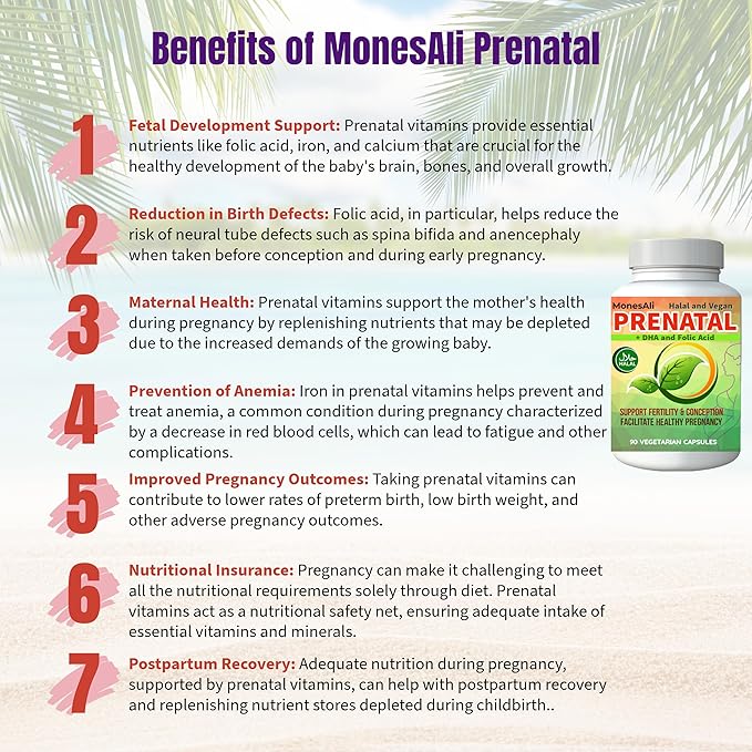 Prenatal Vitamins for Women | Postnatal | Vegan, Halal Gelatin Free | with Folate, Iron & Biotin | Supports Pregnancy, Postpartum Energy & Hair Health, 90 Capsules
