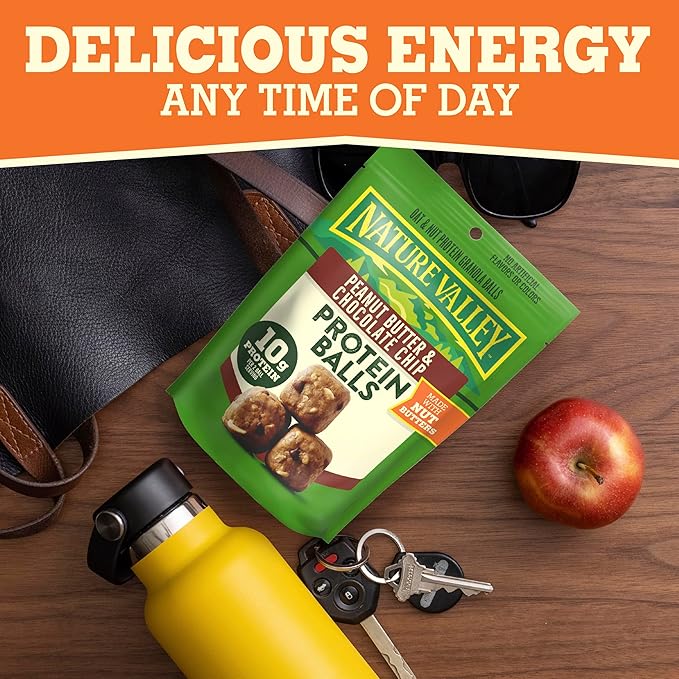 Nature Valley Oat and Nut Protein Granola Balls, Peanut Butter and Chocolate Chip, Protein Snacks, 7.94 oz