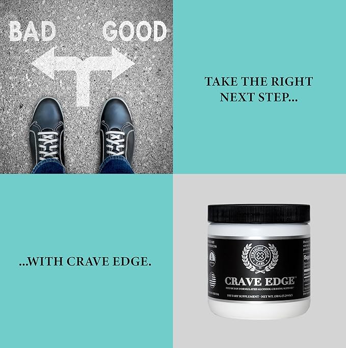 Crave Edge Alcohol Craving Support, Physician-Formulated Anti Alcohol Replacement Drink, Stop Drinking, Liver Detox, Fast Acting, No Big Pills or Bad Taste (150G Powder, 30 Servings)