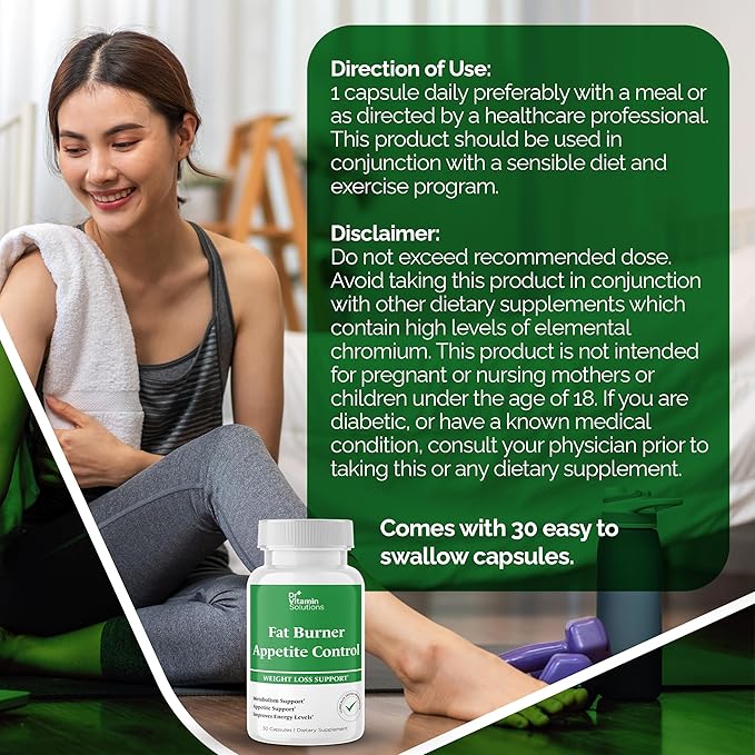 Fat Burner & Appetite Control Weight Loss Supplements for Women & Men - Metabolism Booster w/ L-Carnitine, CLA, Chromium - Appetite Suppressant for Weight Loss - 30 Capsules