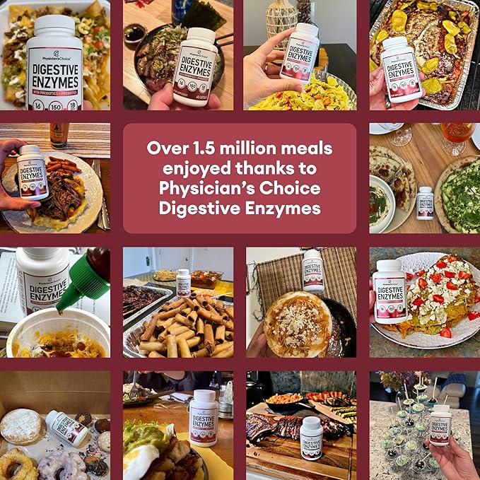 Physician's CHOICE Digestive Enzymes - Multi Enzymes, Bromelain, Organic Prebiotics & Probiotics for Digestive Health & Gut Health - Bloating & Meal Time Discomfort - Dual Action - All Diets - 30 CT