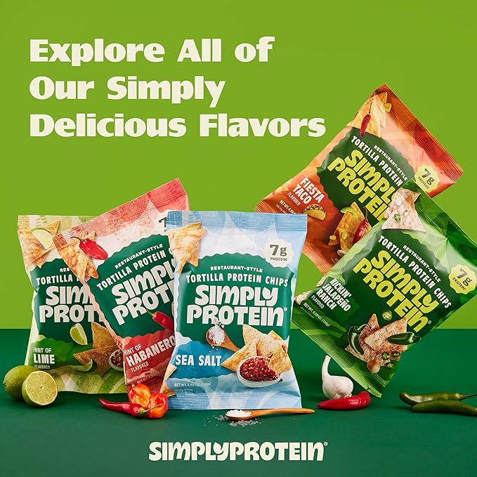 Simply Protein - Tortilla Chips, Restaurant Style Protein Chips, Hint of Lime (3-Pack) - 7g Protein, 140 Calories, Gluten Free, Vegan - Crispy Plant Based Pea Protein Snacks - 3 Bags, 4.58oz (130g)