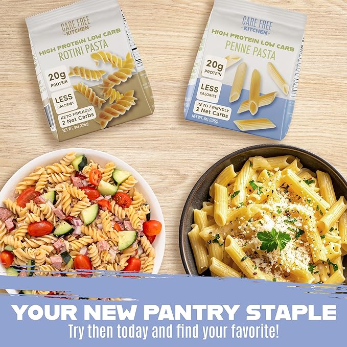 Care Free Kitchen Plain Penne 8oz (3 Pack) Keto Pasta Noodles, 20g High Protein, Low Carb 2g Net Carbs, 26g High Fiber