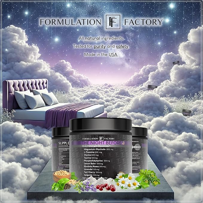 Formulation Factory 10-in1 Magnesium Glycinate Sleep Aid - The Night Before Recovery Complex with Melatonin & L-Theanine - Natural Relaxation Support (4 Month Supply, 240 Capsules)