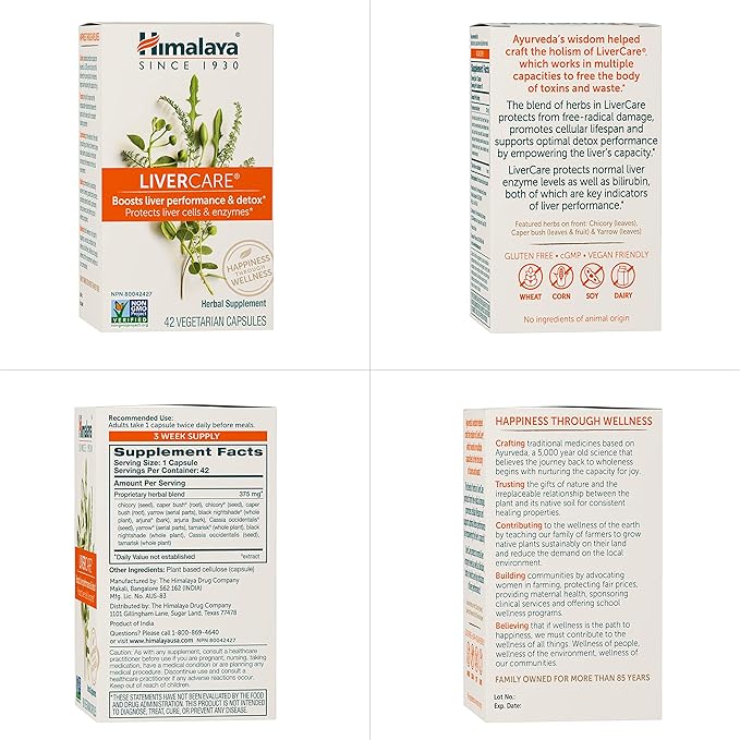 Himalaya LiverCare - Herbal Liver Support Promoting Waste Elimination, Liver Cleanse, Detox, and Bile Production - Vegan, Non-GMO, Gluten Free, 375 mg, 42 Capsules