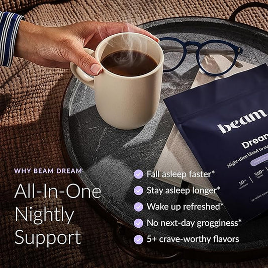 Beam Dream Sleep Powder – Sleep Aid for Adults with Melatonin, Magnesium, L-Theanine, Reishi Mushroom & Apigenin Sleep Supplement, Sleepy Cocoa Bedtime Drink Mix, Cinnamon Cocoa Flavor, 30 Servings