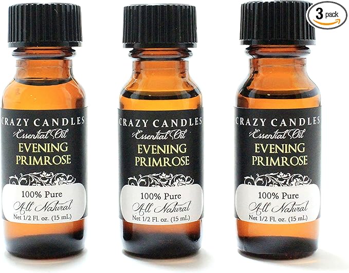 Evening Primrose (Light Scent) Carrier Essential Oil 3 Bottles 1/2 Fl Oz Each (15ml) 100% Pure All Natural Aromatherapy Grade by Crazy Candles