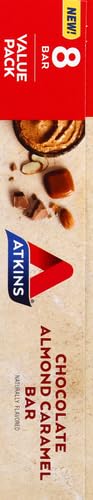 Atkins Chocolate Almond Caramel Protein Meal Bar, High Fiber, 15g Protein, 1g Sugar, 3g Net Carbs, Meal Replacement, Keto Friendly, 8 Count