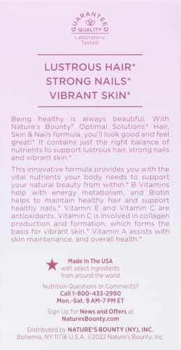 Nature's Bounty Optimal Solutions Hair, Skin & Nails Formula, with 3,000 mcg Biotin, 60 Count (Pack of 3)