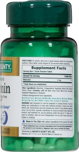 Nature's Bounty Melatonin, Promotes Relaxation & Sleep, 100% Drug Free Sleep Aid, 3 mg, 120 Quick Dissolve Tablets (Pack of 2)