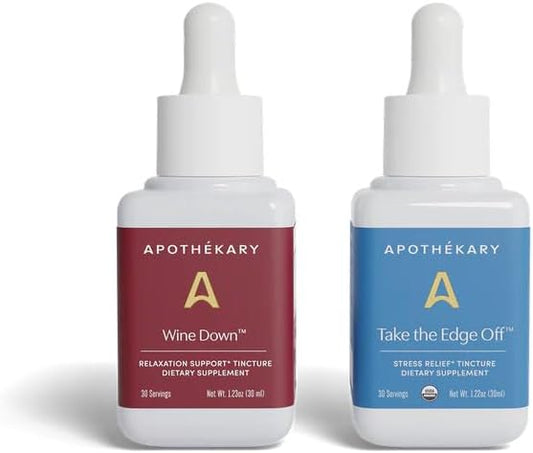 Apothékary All Day Stress Duo Herbal Supplement Liquid Drops, Contains Wine Down 30 Servings and Take The Edge Off 30 Servings, Support Relaxation, Stress Relief, and Natural Sleep, 60 Servings