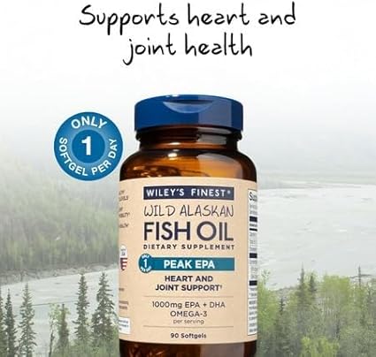 Wiley's Finest Wild Alaskan Fish Oil Peak EPA - Triple Strength Peak EPA & DHA Supplement - 1000mg Fish Oil - Omega-3s for Joint Health Support - 90 Softgels (90 Servings)