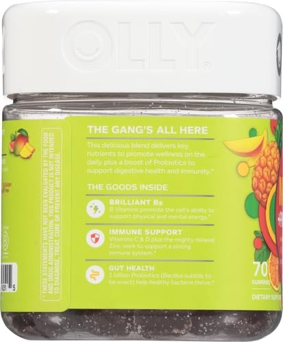 OLLY Multi + Probiotic Adult Multivitamin Gummy, 1 Billion CFUs, Digestive and Immune Support Chewable Supplement, Tropical Twist, 35 Day Supply - 70 Count (Pack of 2)