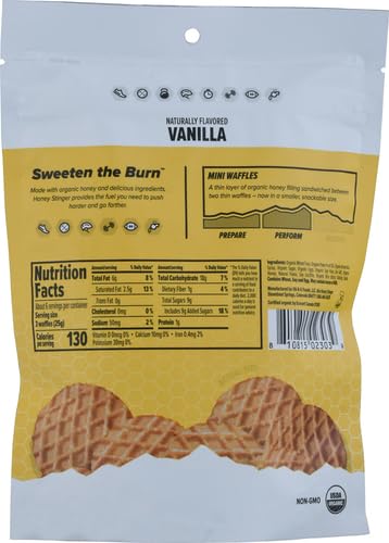 Honey Stinger Organic Mini Vanilla Waffles,Energy Stroopwafel for Exercise,Endurance and Performance,Sports Nutrition for Home & Gym,Pre and Post Workout,1 Bag,5.3 Ounce,(Pack of 2)