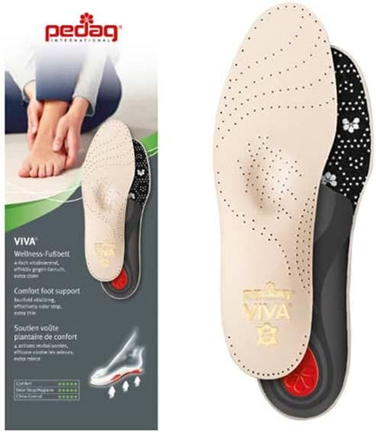 Pedag Viva | Leather Arch Support Inserts | Handmade in Germany | Plantar Fasciitis Relief | Heel Cushion | Activated Charcoal Odor Control | Metatarsal Support Pad | Tan | Men US 10/ EU 43