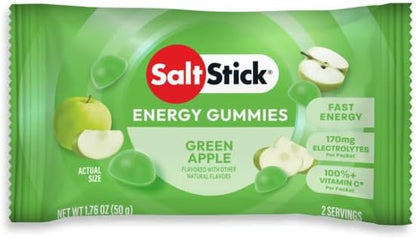 SaltStick Energy Gummies with Electrolytes, Green Apple, Easy to Chew, 10 Packs, 80 Gummies
