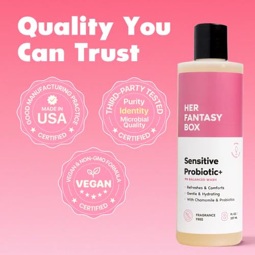 Her Fantasy Box | Sensitive Probiotic+ Gentle Cleanser – Fragrance-Free, pH Balanced Body Wash with Chamomile & Probiotic Lysates, Vegan & Cruelty Free, 8 oz