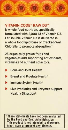 Garden of Life Vitamin D,Vitamin Code Raw D3,Vitamin-D 2,000 IU,Raw Whole Food D3 Supplements with Chlorella,Fruit,Veggies & Probiotics for Bone & Immune Health,120 Vegetarian Capsules,(Pack of 2)