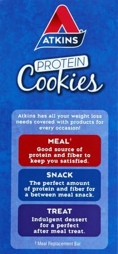 Atkins Double Chocolate Chip Protein Cookie, Protein Dessert, Rich in Fiber, 3g Net Carbs, 1g Sugar, Keto Friendly, 4 Count