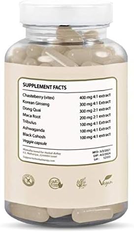 Hormone Balance for Women – Natural Female Energy & Mood Pills – Hot Flashes Menopause Relief Supplement with Vitex Chasteberry, Dong Quai, Maca Root Powder, Ginseng – 90 Veggie Capsules