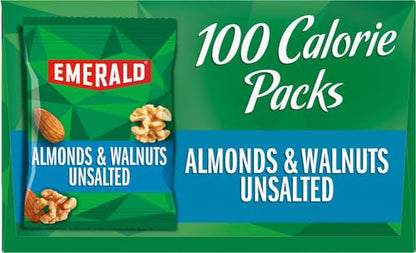 Emerald Nuts Unsalted Almonds and Walnuts 7 Ct (1-Pack), 100-Calorie Individual Packs of Nut Blend, Kosher Certified, Non-GMO, Contains No Artificial Preservatives, Flavors or Synthetic Colors